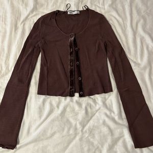 Zara button down cardigan top in chocolate brown